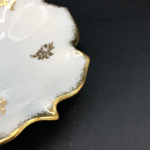 Limoges France GDA Leaf Trinket Dish Vintage Porcelain Ring Tray Gold Paint Trim - Picture 6 of 10